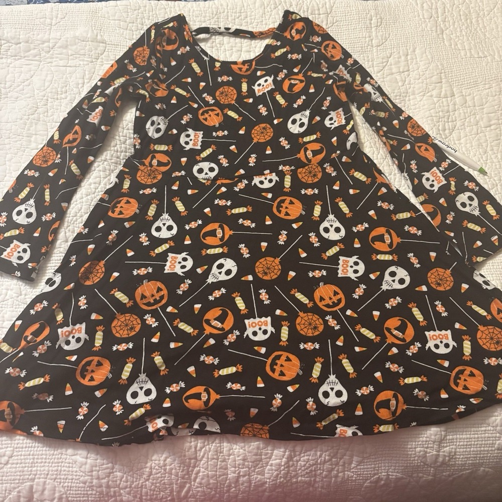 The Children's Place Girls Halloween Dress Size 5T Black With Ghost And Pumpkins